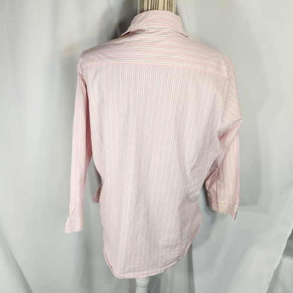 City Elements by Lee Pink & White Diagonal Striped Button Down Top Plus Size 1X - Picture 4 of 9